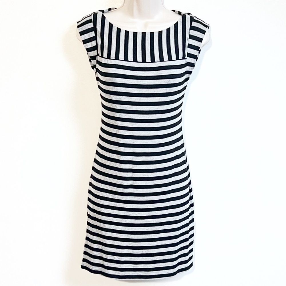 Trina Turk striped sleeveless mini dress pullover black gray size P/XS s…